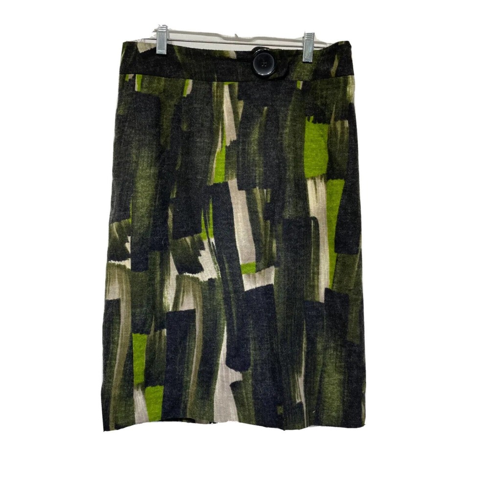 Etcetera Women Black green Wool button pencil Skirt Size 8